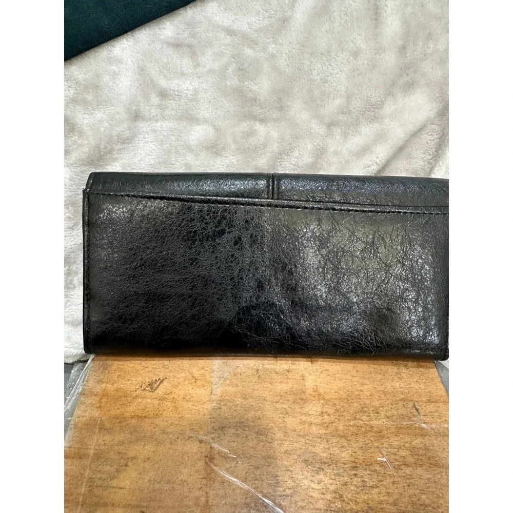 Franco Sarto Leather Wallet Women's Black Pockets Pre-Owned Zipper‎ Folding